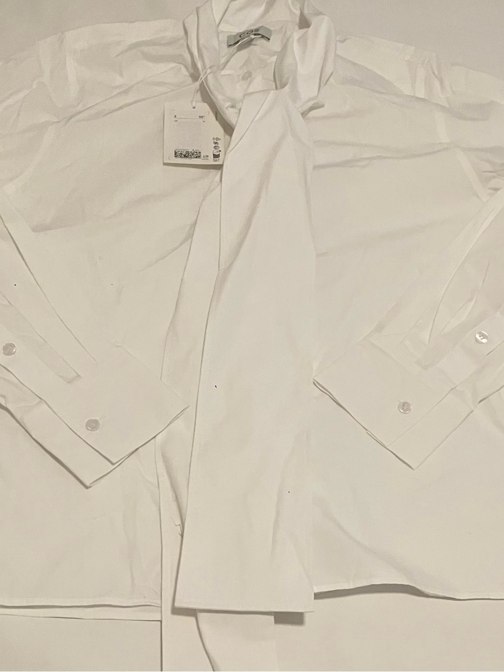 COS White Women’s Dress Blouse with Attached Neck Tie Size 10 With Tags